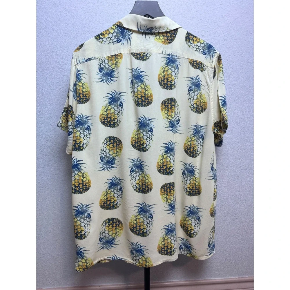 Banana Republic Mens Pineapple Print Rayon Short Sleeve Slim Fit Shirt Large L
